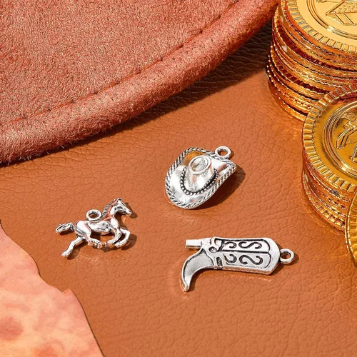 Vista 3 de Junkin 90 piezas Western Cowboy Charms Colgantes Aleación de Plata Antigua Charms Caballo Cowboy Boot Hat Colgante Charms Mini Cowboy Charms