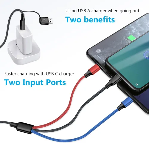 Vista 3 de Puxnoin Cable de carga múltiple 5 en 1, paquete de 2 unidades, cable de 4 pies, cargador múltiple USB C universal con conectores USB C/Micro USB