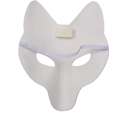 Vista 2 de Himine Máscara de cosplay de zorro blanco DIY, máscara de disfraz de animal para fiesta, 2 piezas