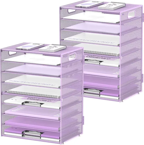 Vista 20 de DALTACK - Organizador de escritorio con bandeja de cartas de 9 niveles con asas, organizador de archivos de malla, organizador de escritorio