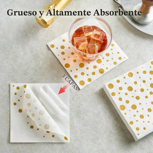 Vista 5 de Vplus Paquete de 100 servilletas de cóctel de papel, servilletas de 3 capas 100 oro