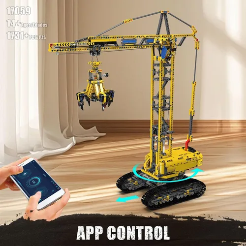 Vista 3 de Mould King Kit de bloques de construcción de grúa torre con tecnología 17059, juguetes de grúa de control remoto con aplicación, juego de bloques