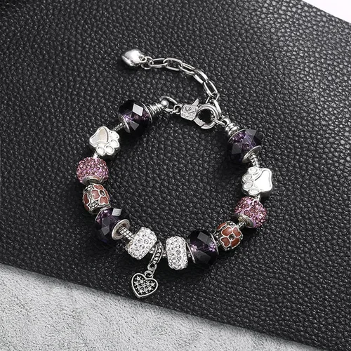 Vista 5 de Muerdou - Pulsera con dijes de mariposa y flor y cuentas de cristal de Murano para niñas y mujeres
