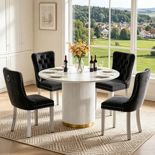 Vista 19 de SSLine 41.3 in Round Sintered Stone Dining Table for 4 Fluted Pedestal Base