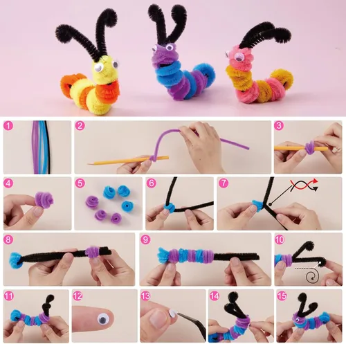Vista 4 de 800pcs Pipe Cleaners Crafts Kit, 30 Colors Pipe Cleaners Bulk with 20 Guide 1.30 Multicolor
