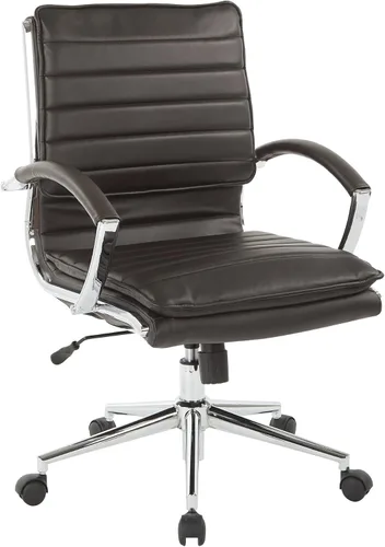 Vista 13 de Office Star SPX - Silla de invitados de piel sintética con respaldo medio con brazos de bucle y base cromada, color negro