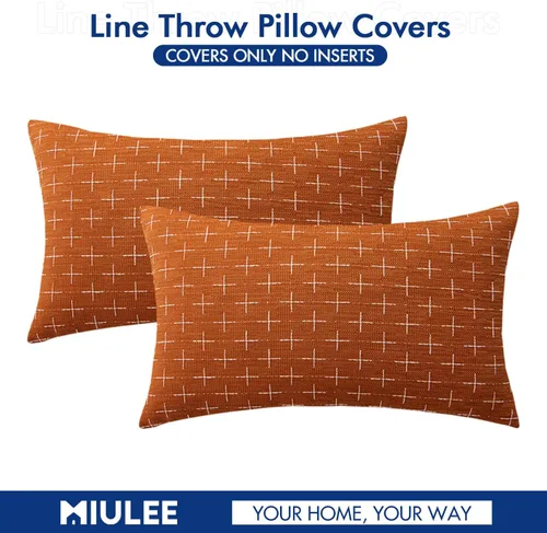 Vista 189 de MIULEE - Juego de 2 fundas de almohada decorativas de lino de arpillera navideñas, modernas, estilo campestre, rústicas, tejidas, con textura