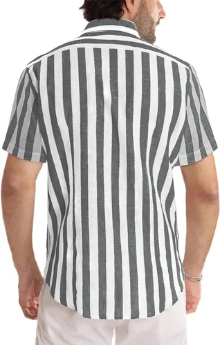 Vista 2 de JMIERR Camisas de vestir a rayas con botones y manga corta para hombre