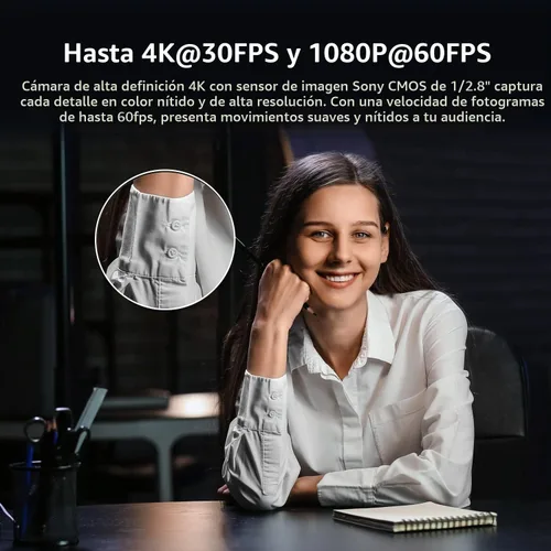 Vista 4 de OBSBOT Meet Cámara web 4K con tecnología de IA, encuadre y enfoque automático con IA, cámara web con micrófono, bokeh de fondo, 60 FPS, corrección