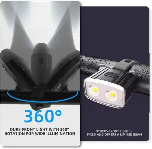 Vista 5 de Venzio Luces de bicicleta, faros y luces traseras recargables USB-C para bicicleta, luces delanteras y traseras de bicicleta de 6+2 modos