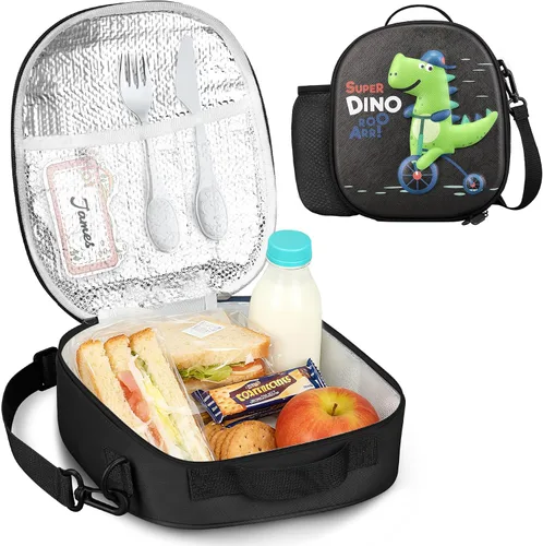Vista 9 de Lonchera aislada para niños con correa de hombro ajustable impermeable, bolsa de almuerzo reutilizable para niñas y niños, bolsa térmica lavable