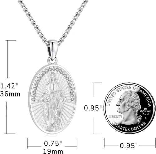 Vista 2 de Eusense - Collar con colgante de plata de ley 925 de San MiguelSan Benito para hombres y mujeres con cruz de Jesúsmedalla milagrosa de la Virgen