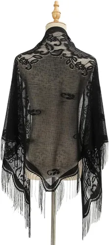 Vista 3 de LMVERNA Chal para mujer, nuevo de nailon, hueco, color sólido, transpirable, borla triangular, chal