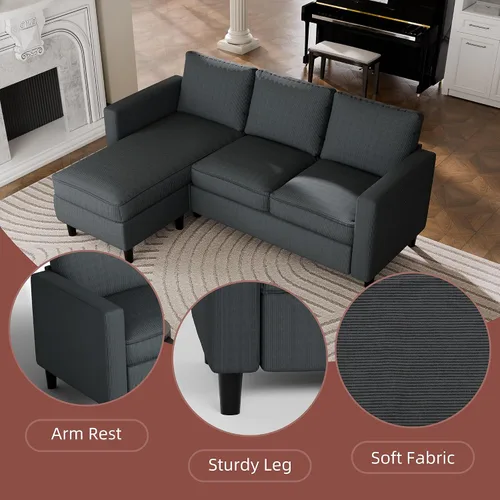 Vista 3 de Nuturelly Sofá modular convertible con otomana móvil, sofá moderno en forma de L de 3 plazas para espacios pequeños, sofá de tela suave para sala