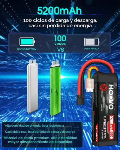 Vista 4 de HOOVO Batería LiPo de 11.1V 3S 5200mAh 60C con enchufe Tr 2Packs
