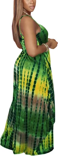 Vista 2 de DvaeMalligo Vestido largo casual para mujer, de verano, sexy, a rayas, largo hasta el suelo, sin mangas, colorido, vestidos de verano de talla grande