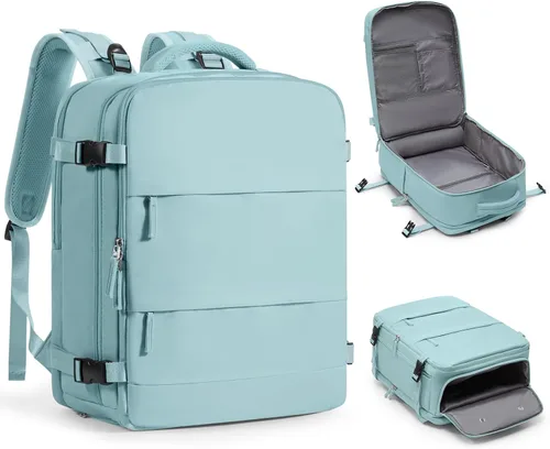 Vista 62 de Mochila de viaje grande, bolsa de mano, aprobada para aviones, para artículos personales, para hombre o mujer, color beige con marrón