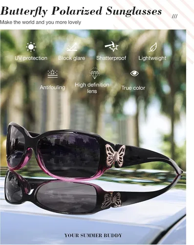 Vista 4 de LVIOE - Lentes de sol polarizadas para mujer, decoración de mariposa a la moda, para conducir y pescar, protección UV LS022
