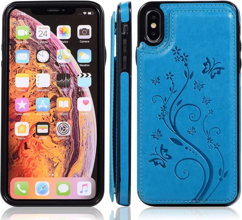 Vista 4 de Funda de teléfono para iPhone Xs Max de 6.5 pulgadas 2018 con protector de pantalla de vidrio templado, tarjetero con tapa para tarjetero, funda