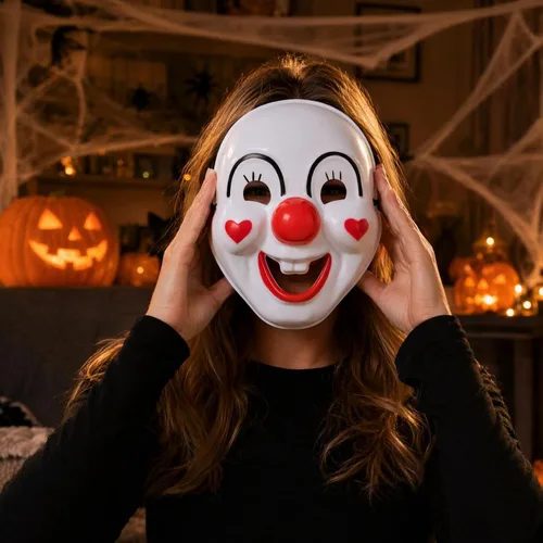 Vista 8 de OUNONA 2 máscaras de payaso de Halloween, máscara de payaso aterrador