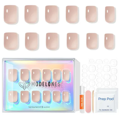 Vista 94 de Modelones Uñas postizas cuadradas cortas, color blanco y rosa, 32