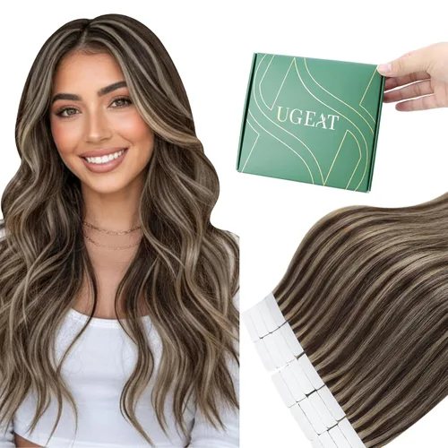 Vista 14 de Ugeat Extensiones de cabello humano con cinta invisible, extensiones de cabello negro con cinta, extensiones de cabello humano negro azabache