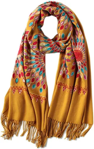 Vista 14 de Urban CoCo Chal Bordado con Borlas de Tamaño Grande para Mujer, Bufanda de Mujer