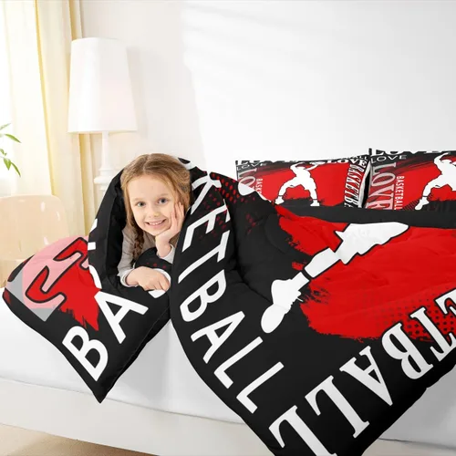Vista 7 de Feelyou Juego de edredón de baloncesto para niñas y niños, juego de ropa de cama con juegos de pelota, decoración de habitación, regalo para amantes