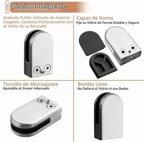 Vista 6 de KAMTOP Paquete de 8 abrazaderas de vidrio, soportes ajustables de acero