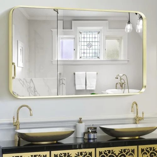 Vista 11 de Espejo arqueado negro de 16" x 20", espejo de pared para baño con arco, espejo de tocador de baño con marco de metal y parte superior arqueada