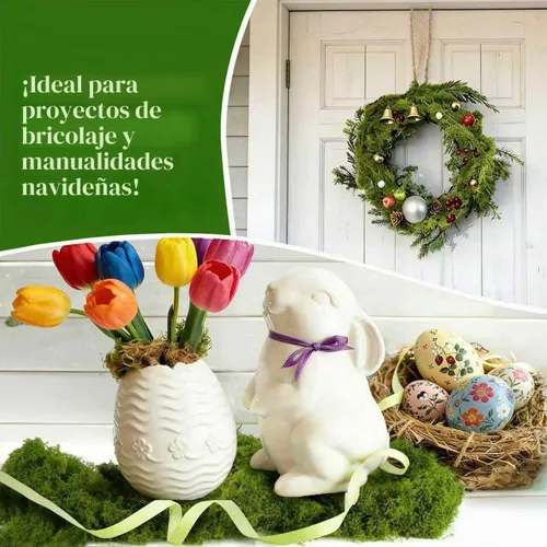 Vista 8 de Musgo verde falso – Musgo artificial para plantas de interior, imitación para manualidades, decoración de jardín de hadas de bricolaje, centros