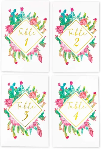 Vista 8 de Sparkle and Bash Números de mesa para suculentas, 4 x 6 pulgadas, paquete de 25, diseño de cactus de lámina dorada, letreros de números de mesa