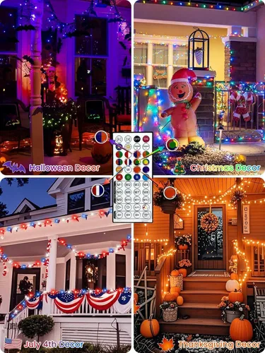 Vista 8 de Cadena de luces que cambian de color inteligente de 240 LED, 92 pies, luz de otoño naranja, control remoto con aplicación Music Sync, Multi