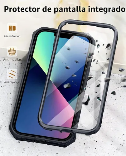 Vista 3 de SOiOS - Funda para iPhone 13, 14 y 15, con protector de pantalla integrado, color negro