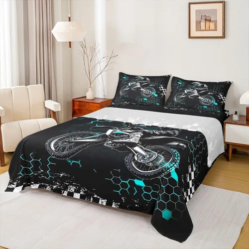 Vista 32 de Castle Fairy Juego de sábanas de motocross tamaño twin, juego de ropa de cama verde con diseño de panal ombré, decoración de habitación de niños