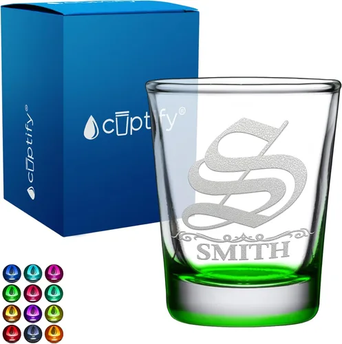 Vista 61 de Vaso de chupito personalizado con nombre de círculo elaborado de 2 onzas, parte inferior negra grabada con texto personalizado para regalos, bodas