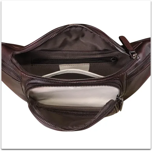Vista 7 de Riñonera de cuero genuino Riñonera de cuero de vaca casual senderismo Sling Bag Crossbody Pecho Bolsas hombro Daypack, Café, Vintage