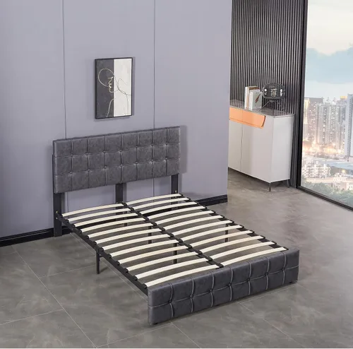 Vista 3 de Anwick Moderna cama de plataforma tapizada con cabecera ajustable, marco de cama tamaño King, marco de cama de tela tecnológica con botones
