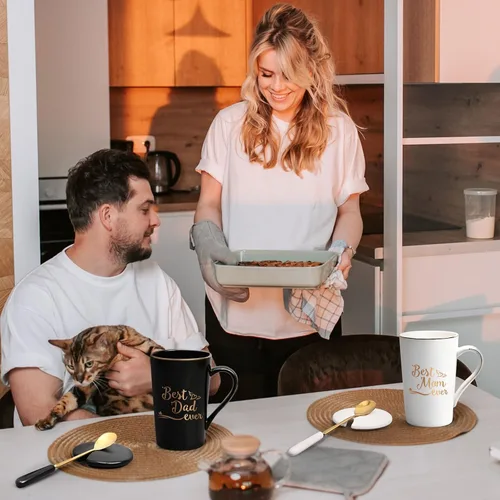 Vista 3 de YHRJWN Regalos para mamá y papá, taza para el mejor papá y mamá, regalos de cumpleaños de Navidad para padres de hija, hijo, juego de regalo