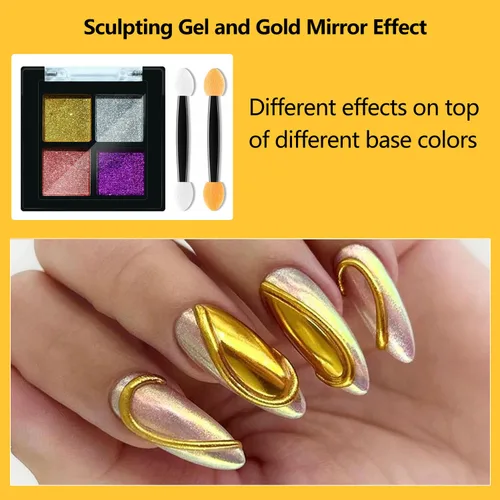 Vista 5 de MUSILAN - Juego de 2 esmaltes de uñas 3D de 0.53 oz y 4 colores cromados en polvo para uñas