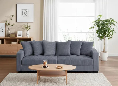 Vista 7 de Sofá biplaza extragrande de 100.8 pulgadas, moderno sofá biplaza de pana, cómodo sofá modular tapizado con almohadas para sala de estar, dormitorio