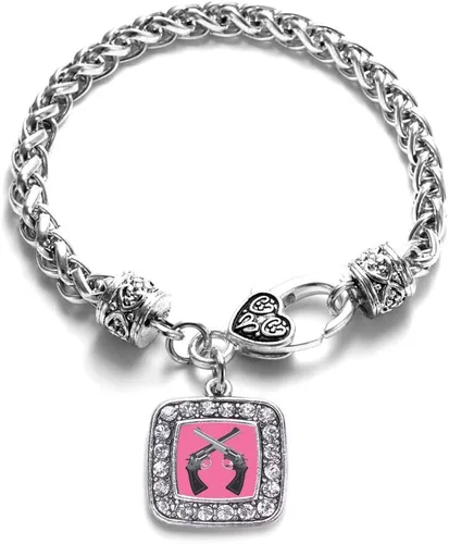 Vista 147 de Pulsera de dijes cuadrados de plata con joyería de circonita cúbica