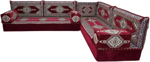 Vista 108 de arabicsofa Juego de asientos Jalsa en forma de L – Majlis árabe hecho a mano con almohadas de respaldo