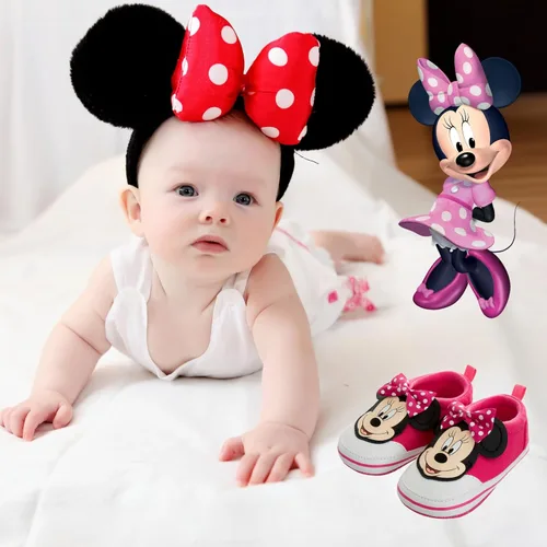 Vista 5 de Disney Minnie Mouse Mickey Mouse - Zapatos deportivos para bebés de suela suave para bebés, atléticos, para caminar, ligeros, de malla, sin cordones