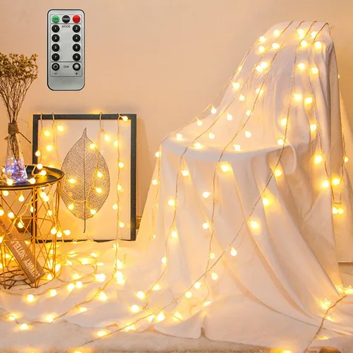 Vista 7 de ZIMINGU - Tira de luces LED con forma de bola, 5.99 m, 40 LED, impermeable, guirnalda de luces de hadas con control remoto, alimentación por USB