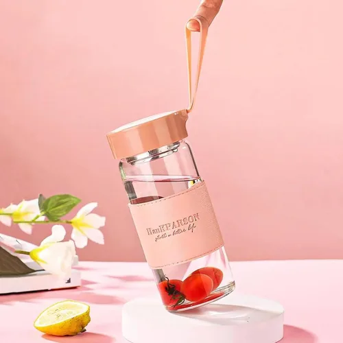 Vista 7 de Botellas de agua de vidrio de 16 onzas, botella de agua de borosilicato, con tapa de sellado y fundas y filtros, sin BPA, botella de vidrio portátil