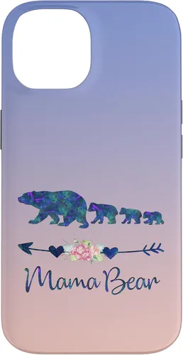 Vista 4 de Teal Blue Purple Floral Mama Bear Three Cubs Blue Pink Case for iPhone 17