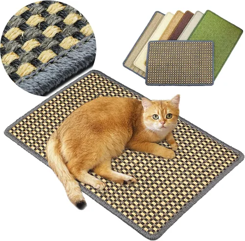 Vista 10 de Alfombrilla de rascar para gatos, 23.6 x 15.7 pulgadas, rascadores de sisal natural para gatos de interior con cintas de velcro, tapete para rascar