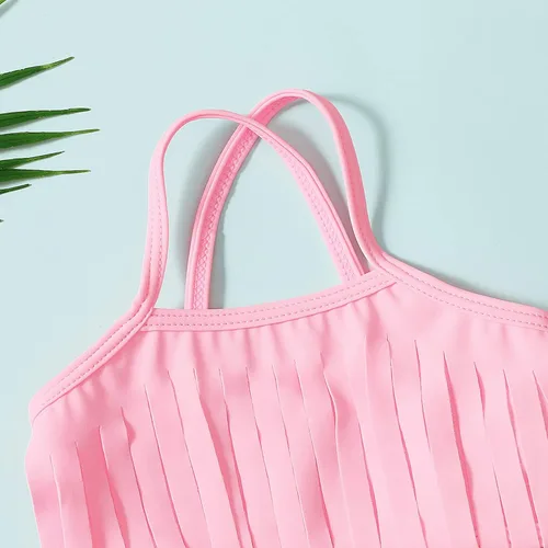 Vista 3 de LYSMuch 3Mo-2T - Traje de baño para niñas pequeñas, traje de baño de 3 piezas con borlas y borlas