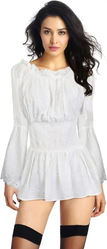 Vista 3 de Charmian Blusa de manga larga con hombros descubiertos y ribete de encaje para mujer